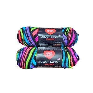 Red Heart Super Saver Stripes Yarn 5 oz Neon Black Purple Blue Pink Crochet Knit